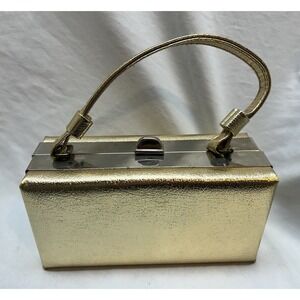 VTG 60s Gold Box Handbag Rectangular Metal Trim Clasp Old Hollywood Glamour
